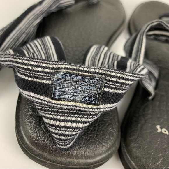 Sanuk Black White Striped 2 Double Strap Yoga Sling Sandals 7 - Picture 5 of 6